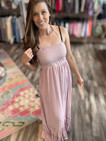Dusty Lavender Open Back Halter Dress