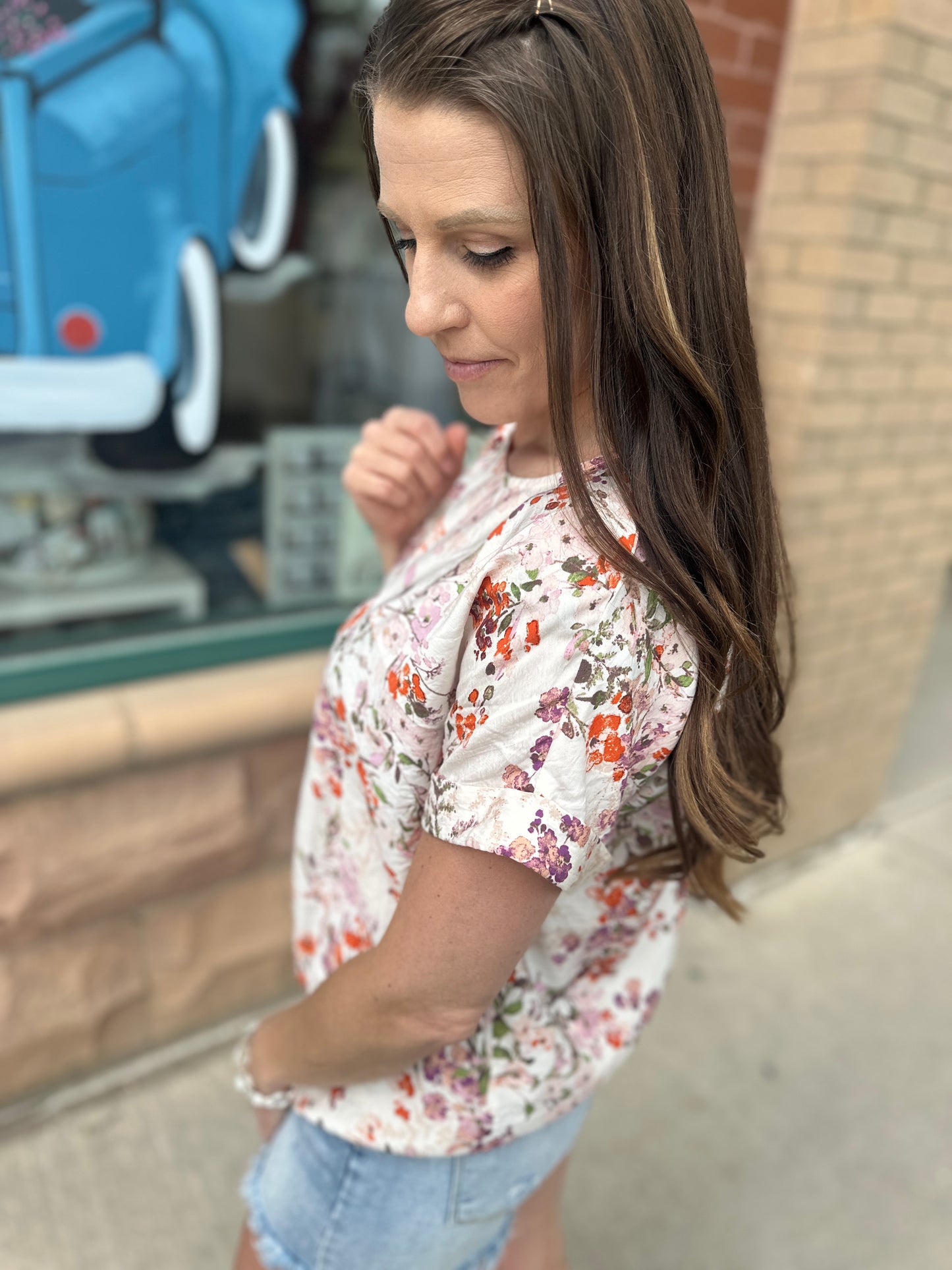 Crinkled Floral Short Sleeve
