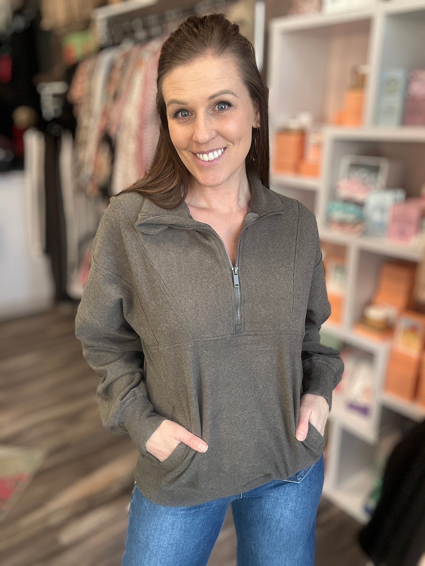 Ribbed Quarter Zip Sweatershirt