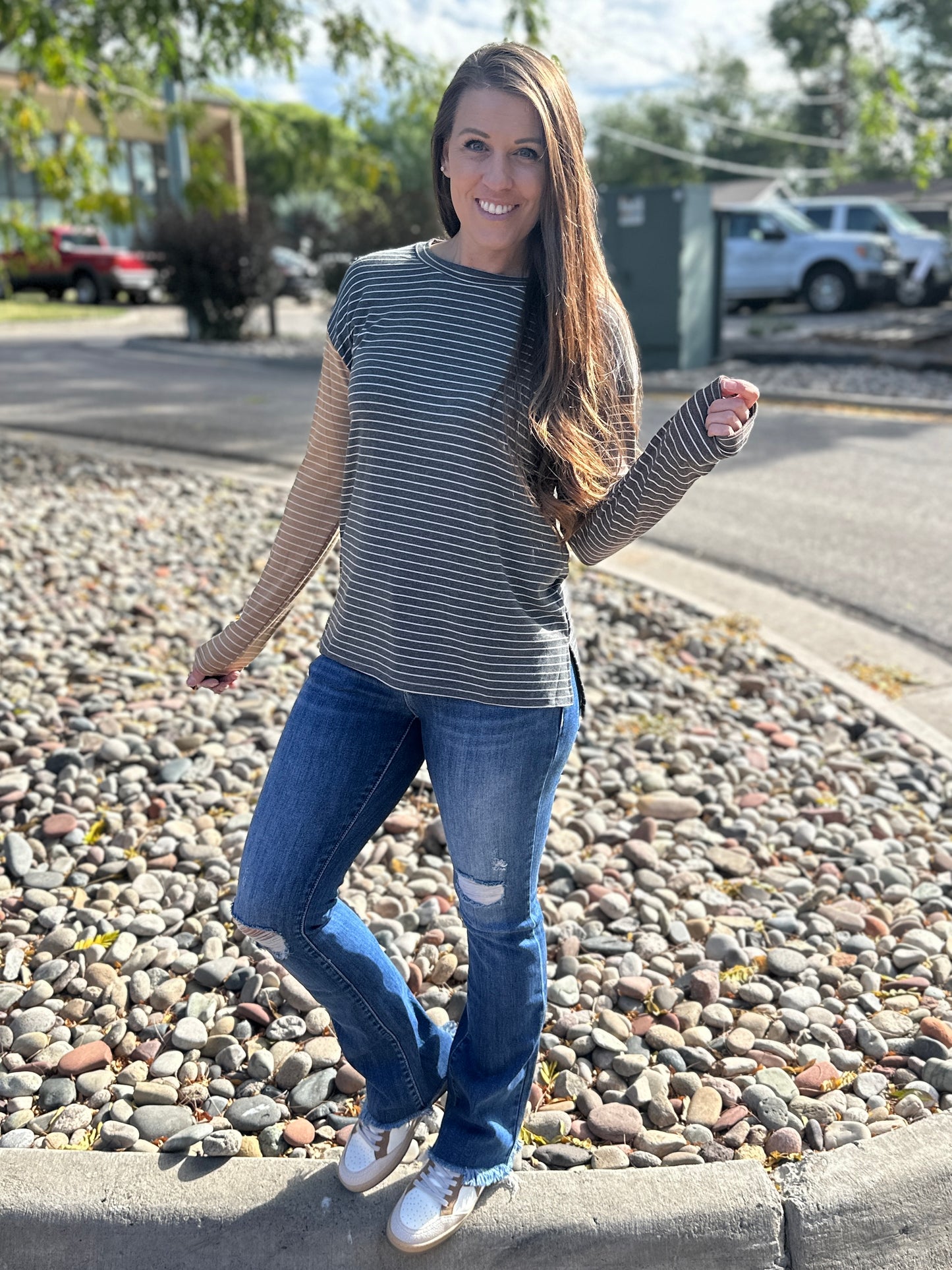 Striped Colorblock Crew Neck