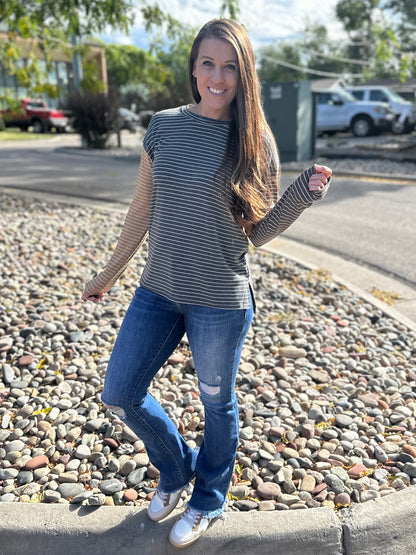 Striped Colorblock Crew Neck