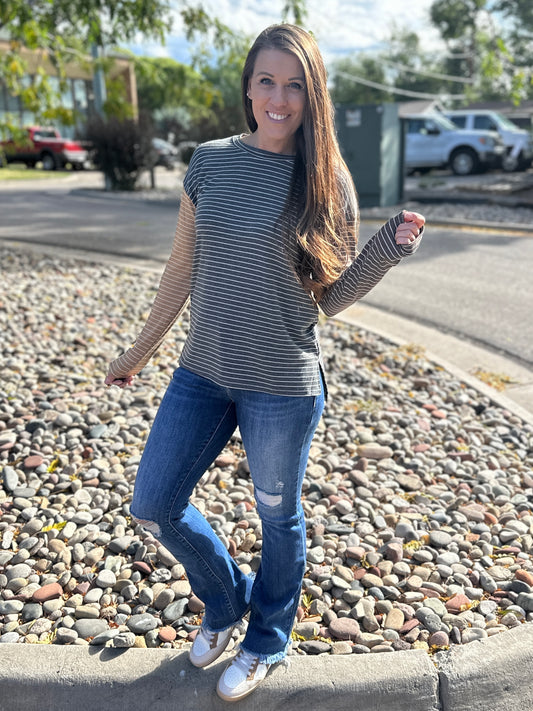 Striped Colorblock Crew Neck