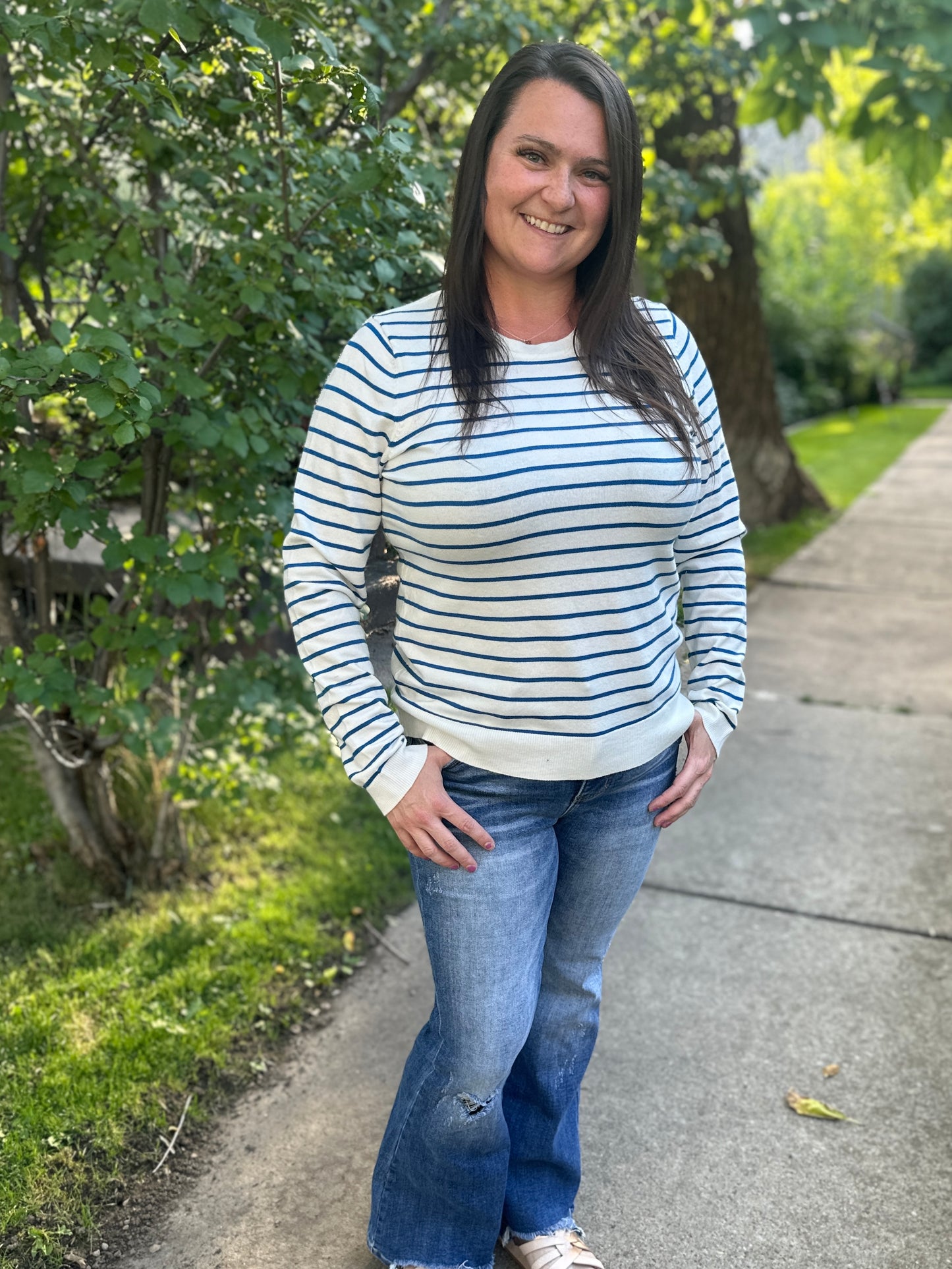 White & Blue Striped Long Sleeve