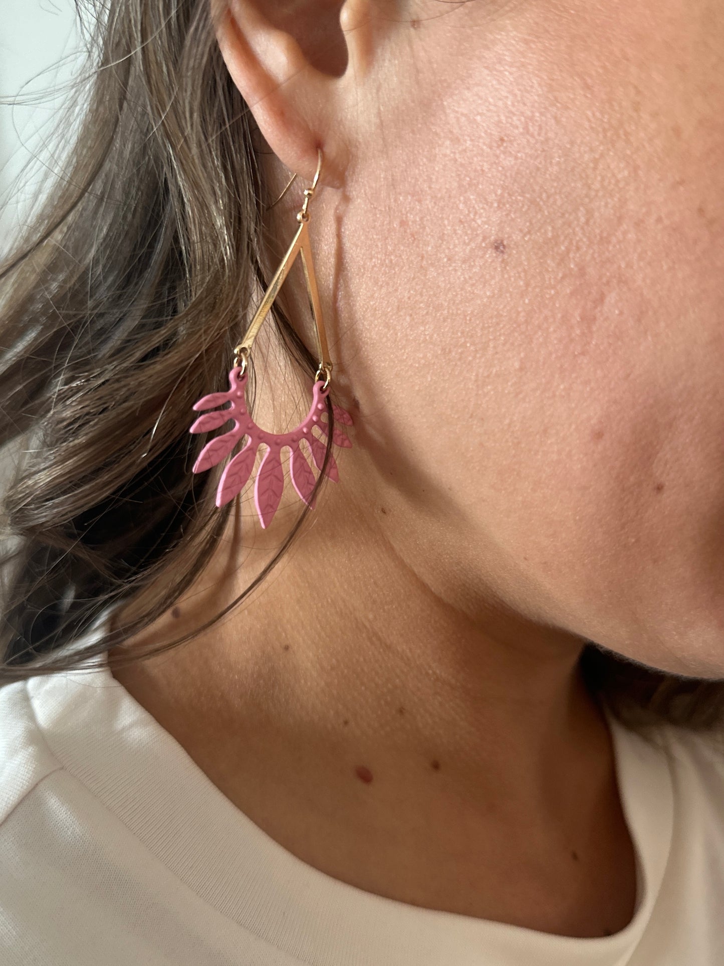 Coated Metal Leaf Drop Earrings