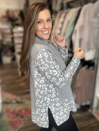 Leopard Contrast Crew Neck Sweater