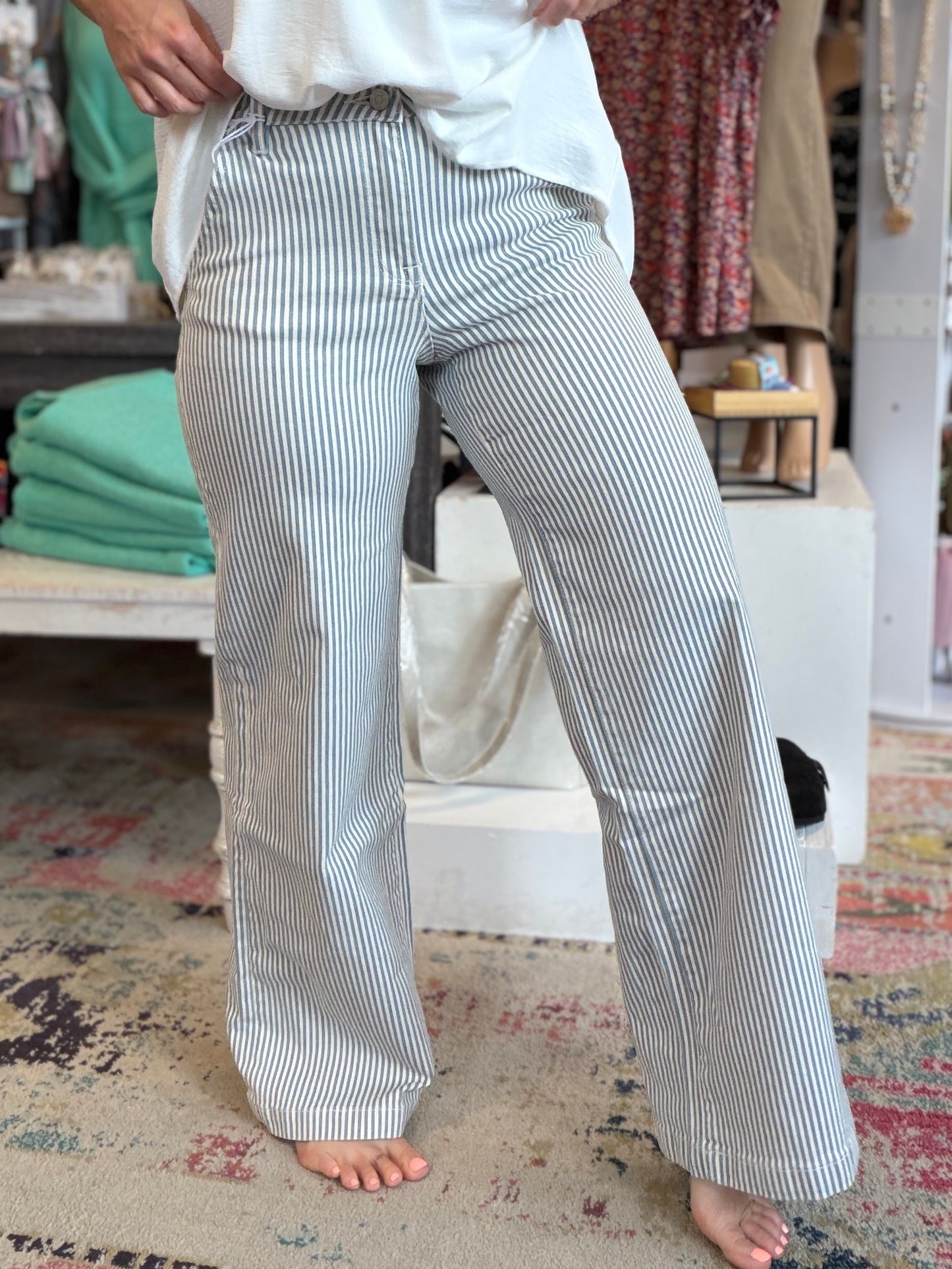 Blue Stripe Slim Palazzo Jeans