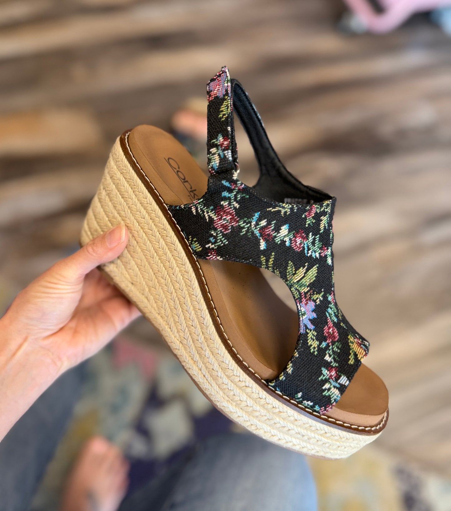 Black Floral Wedge