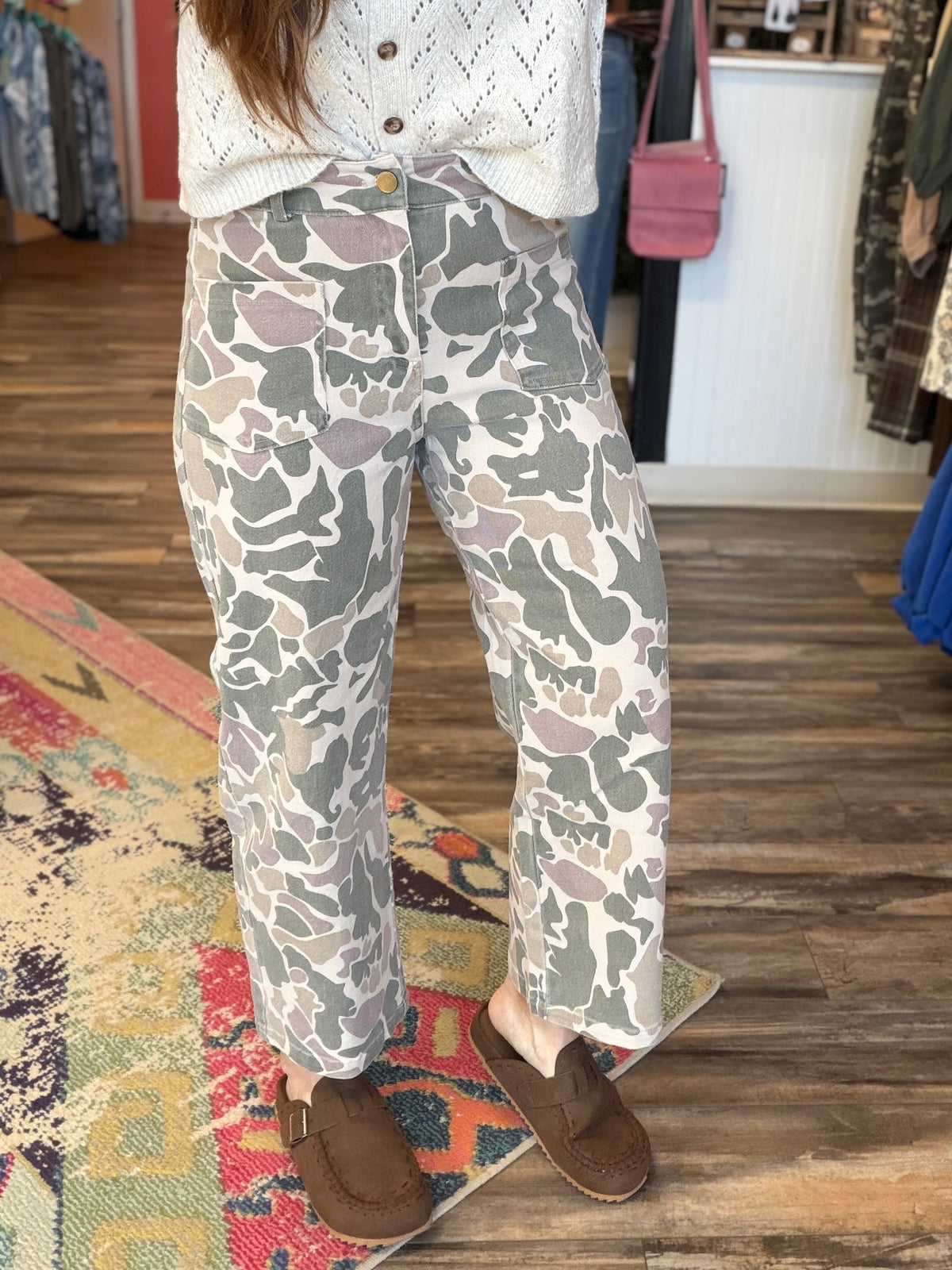 Camo Wide Leg Utility Denim Pants