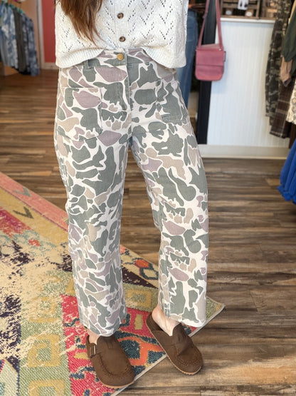 Camo Wide Leg Utility Denim Pants