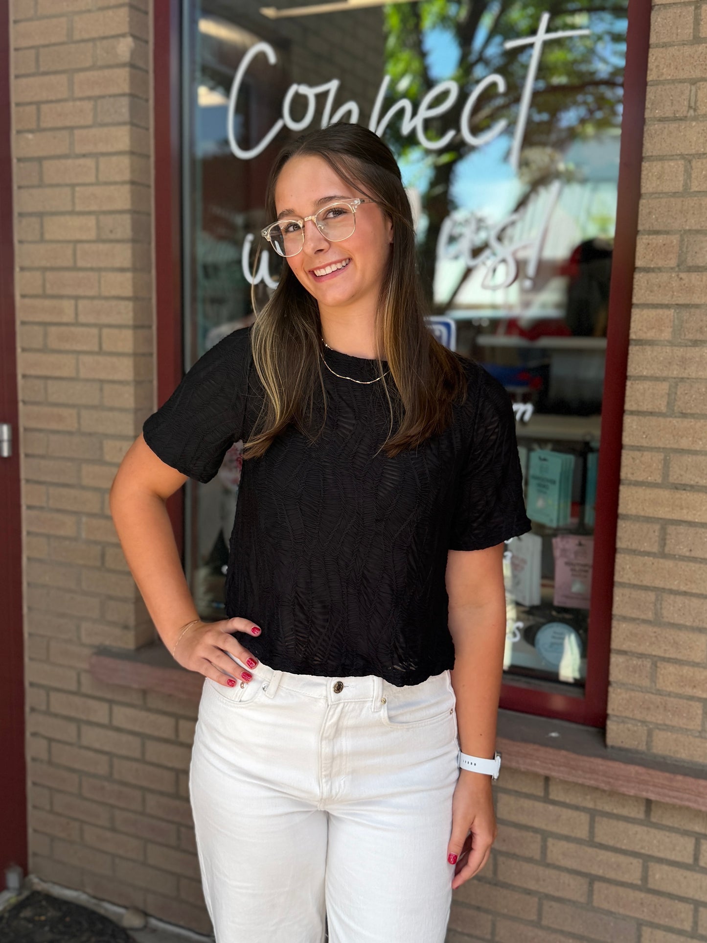 Textured Short Sleeve Top