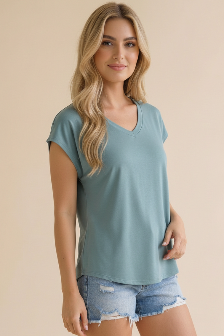 V Neck Cap Sleeve Knit Top
