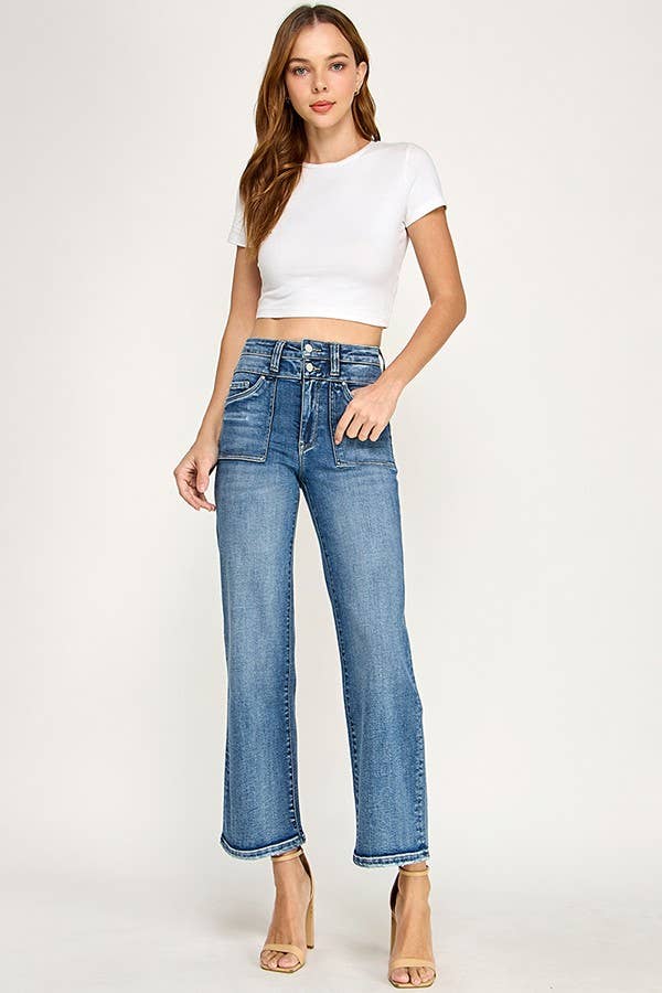 Violeta Patch Pocket Wide Leg Jeans