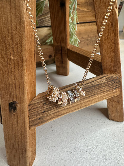 Pearl + Crystal Gold Ring Necklace