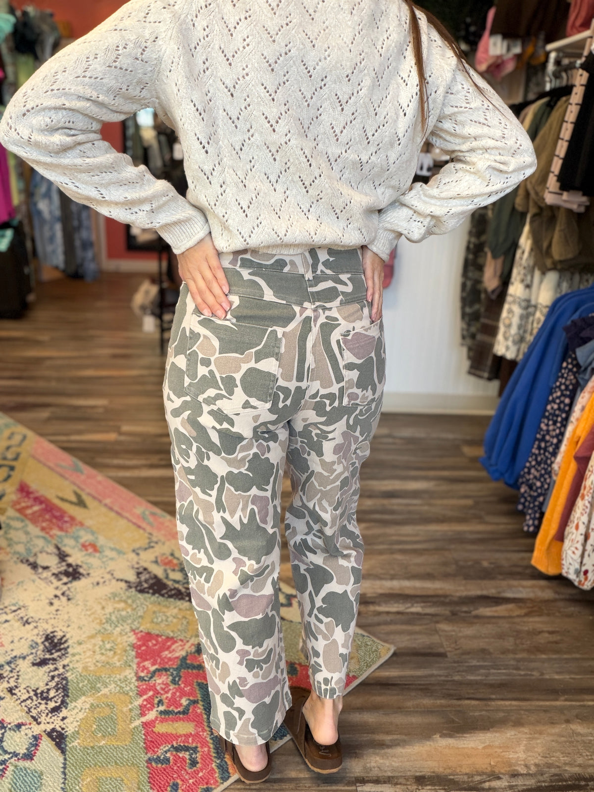 Camo Wide Leg Utility Denim Pants