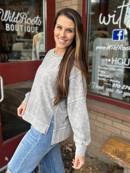 Grey Mineral Wash Long Sleeve