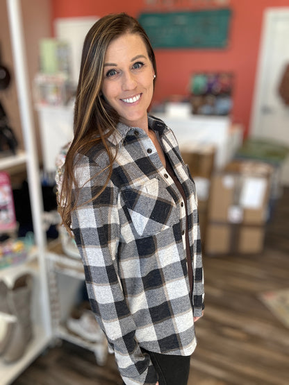 Navy and Cream Plaid Button Up