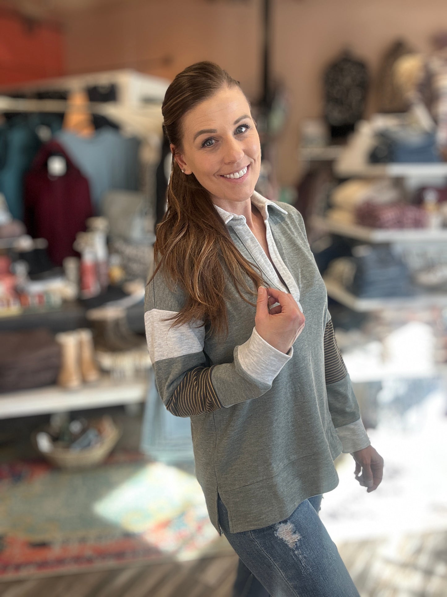 Brushed Stiped Mixed Pullover