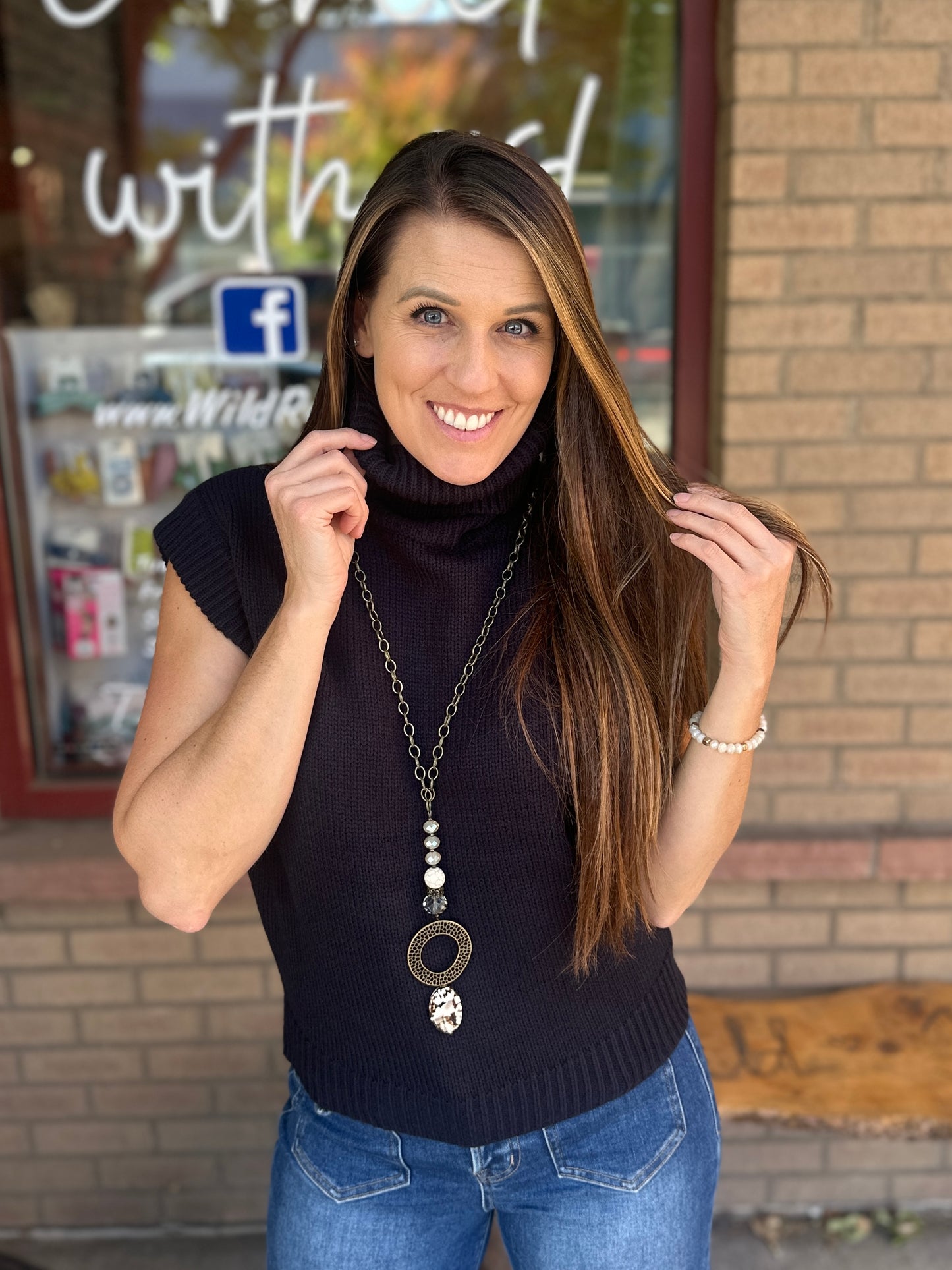 Black Knit Turtle Neck Top