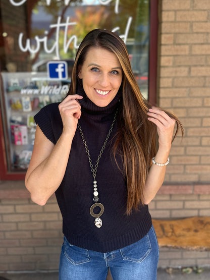 Black Knit Turtle Neck Top