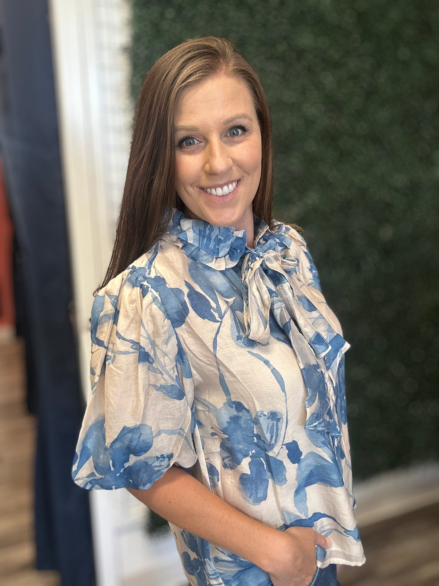 Lantern Floral Sleeve Blouse