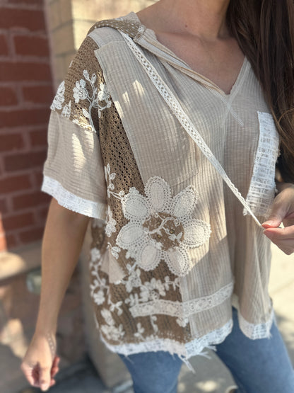 Crochet Oversized Short Sleeve Hoodie