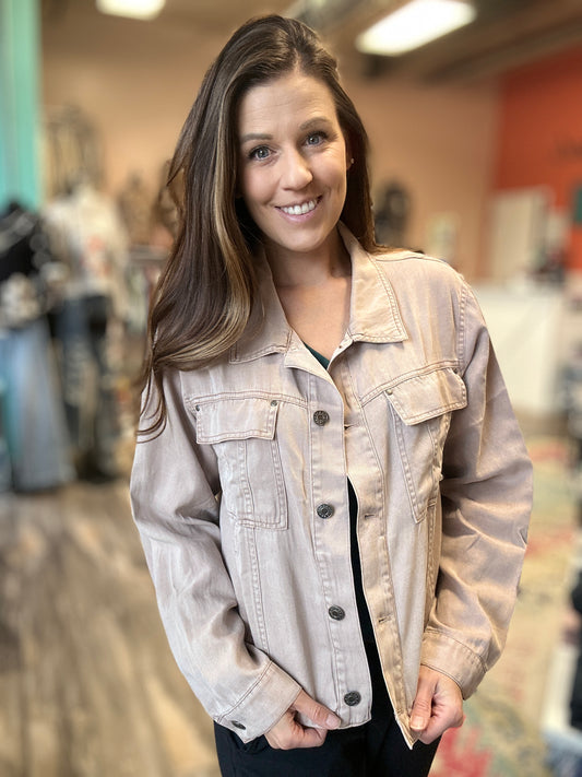 Mauve Cropped Button Up Jacket