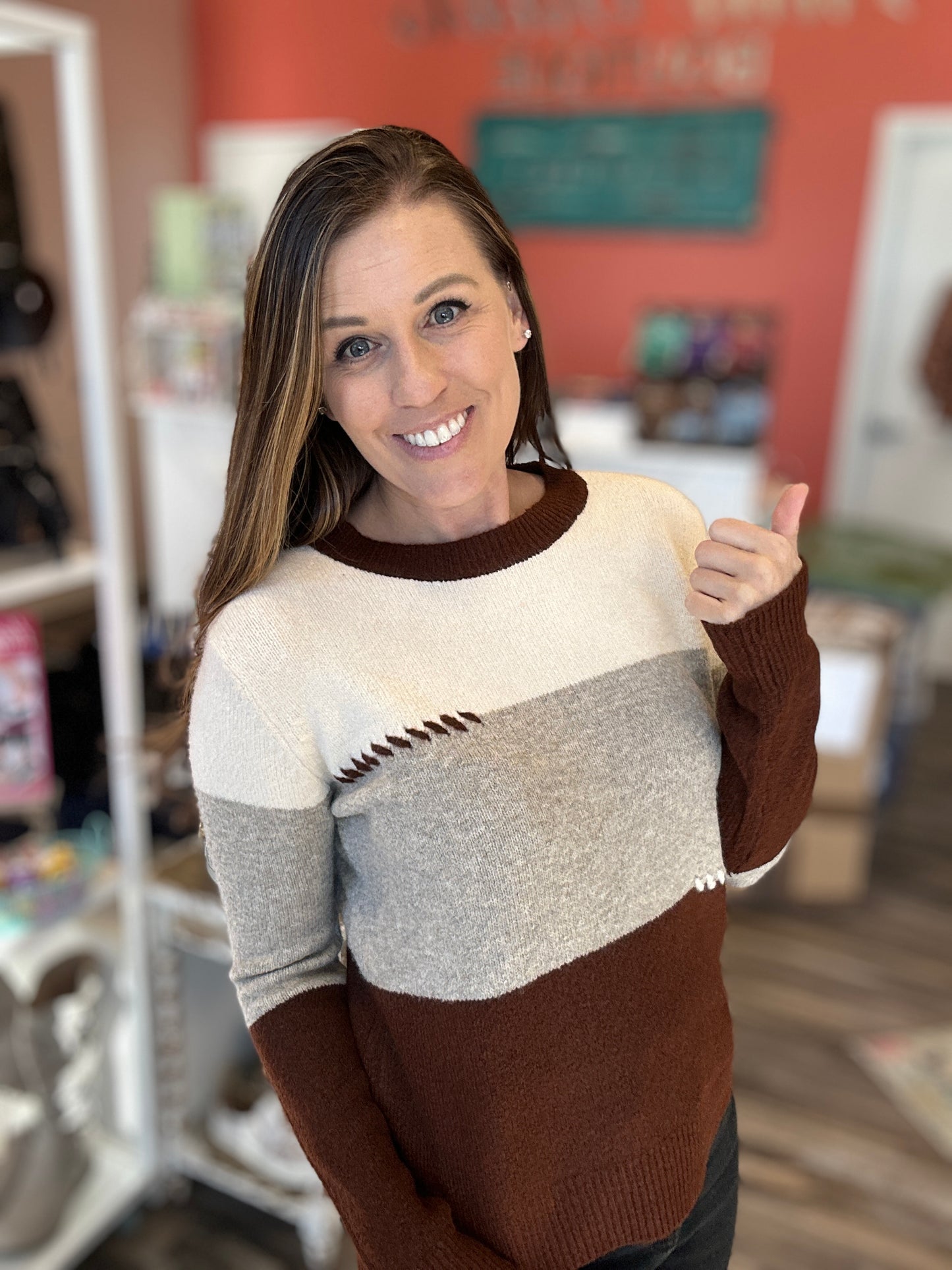 Color Block Stitched Accent Sweater