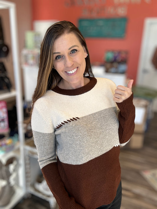 Color Block Stitched Accent Sweater