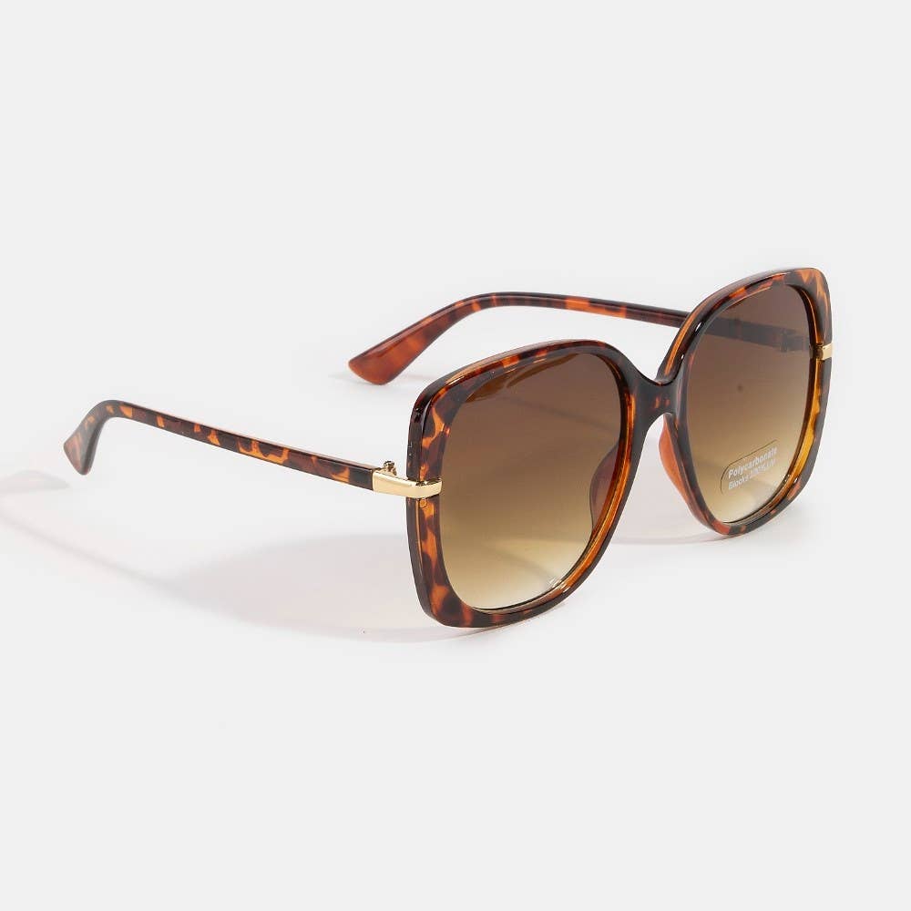 Oversized Square Gold Temple Accent Sunglasses