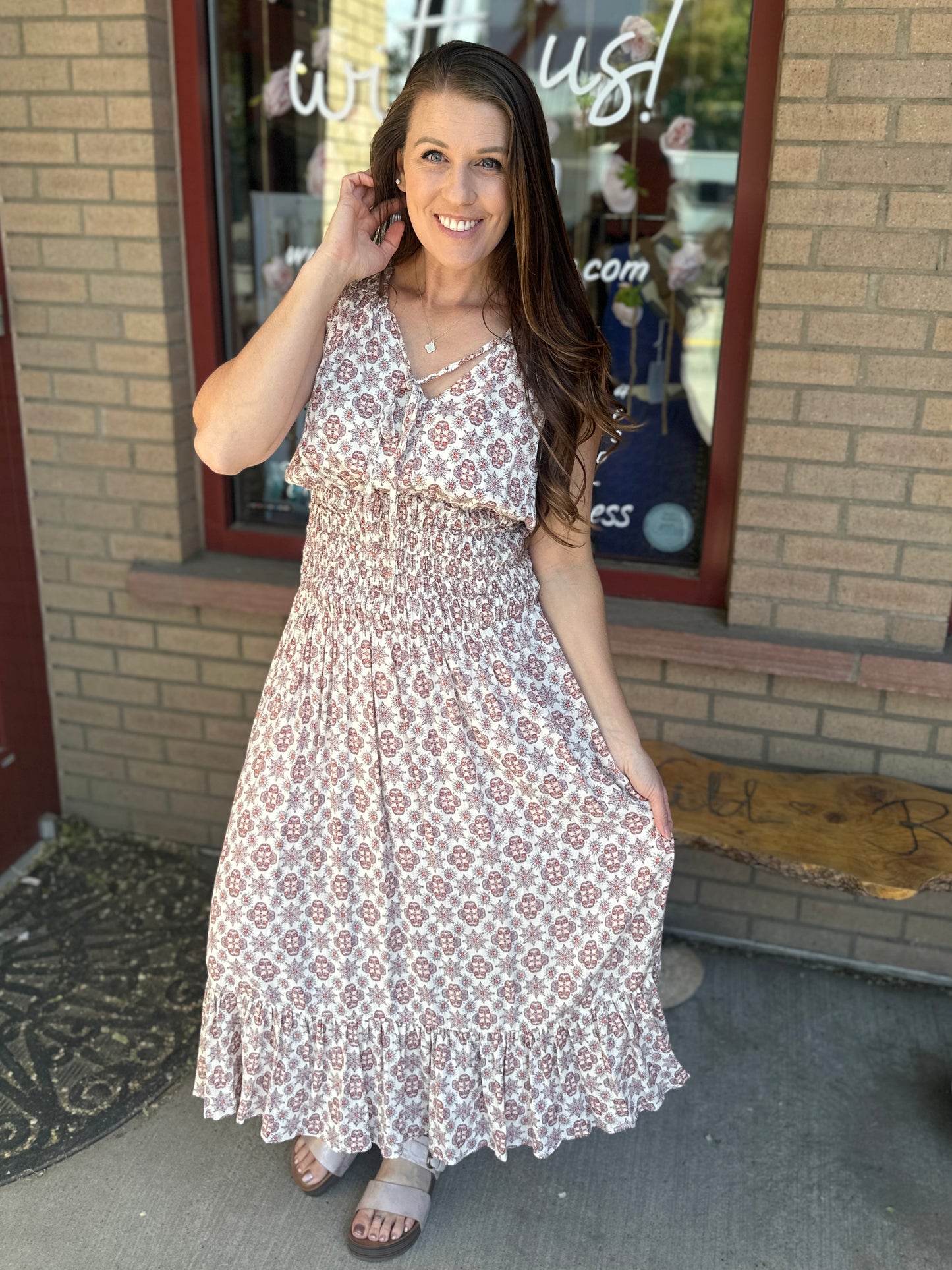 Shirred Frill Maxi Dress