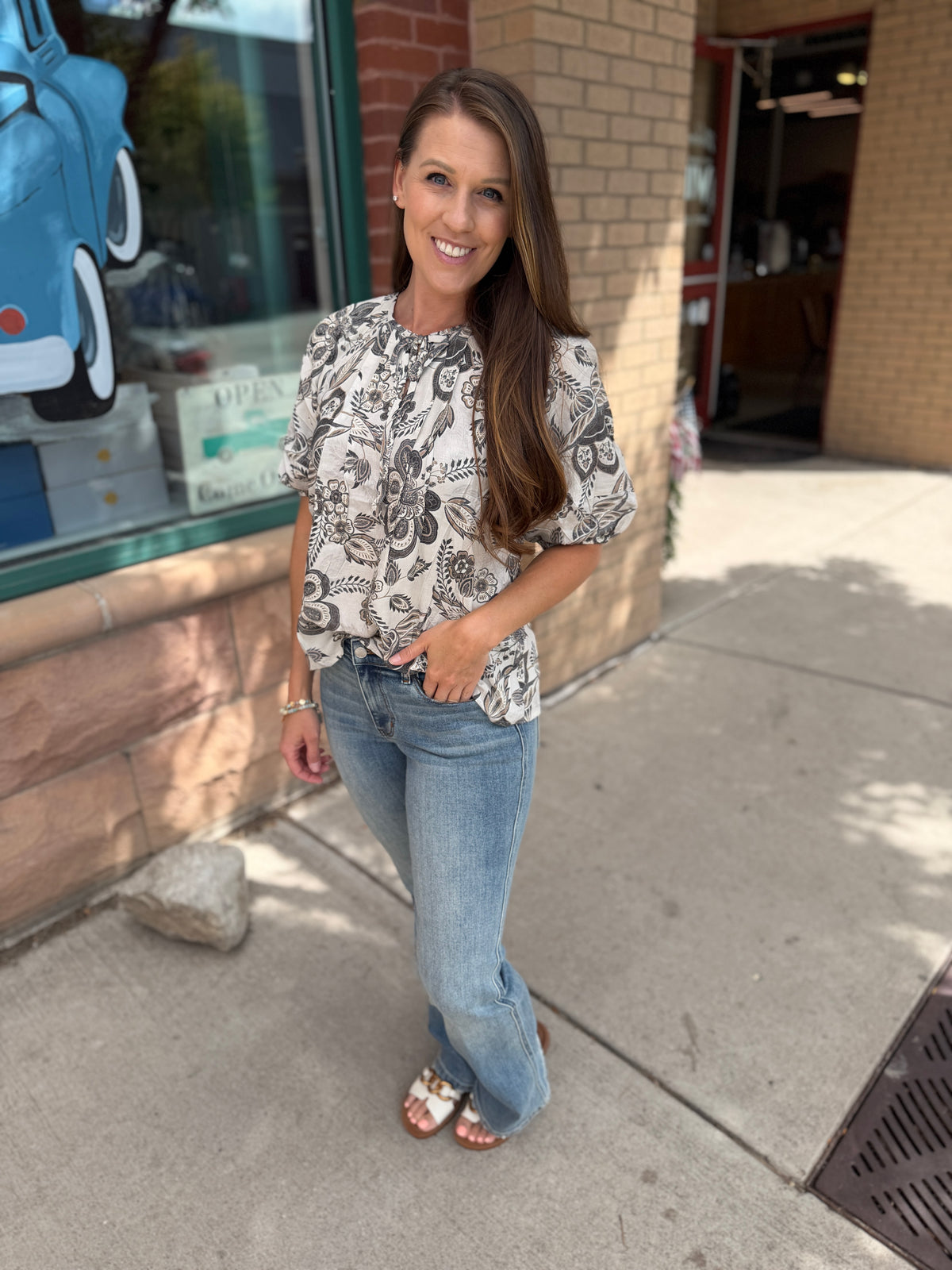 Pintuck Floral Blouse