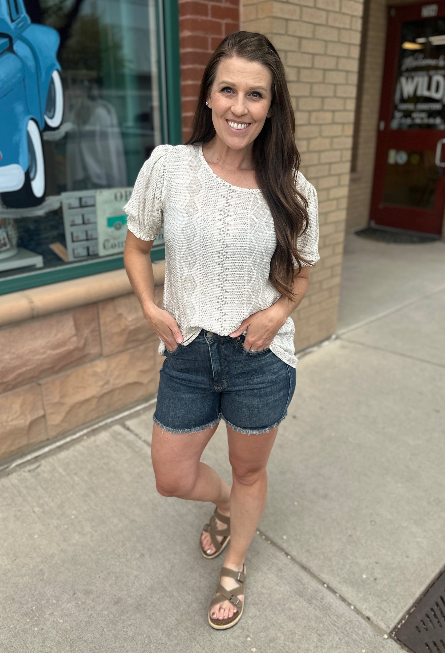 Cream Jacquard Print Top
