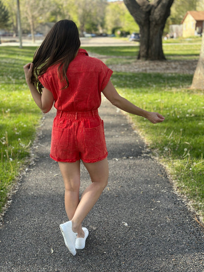 Pocketed Denim Romper