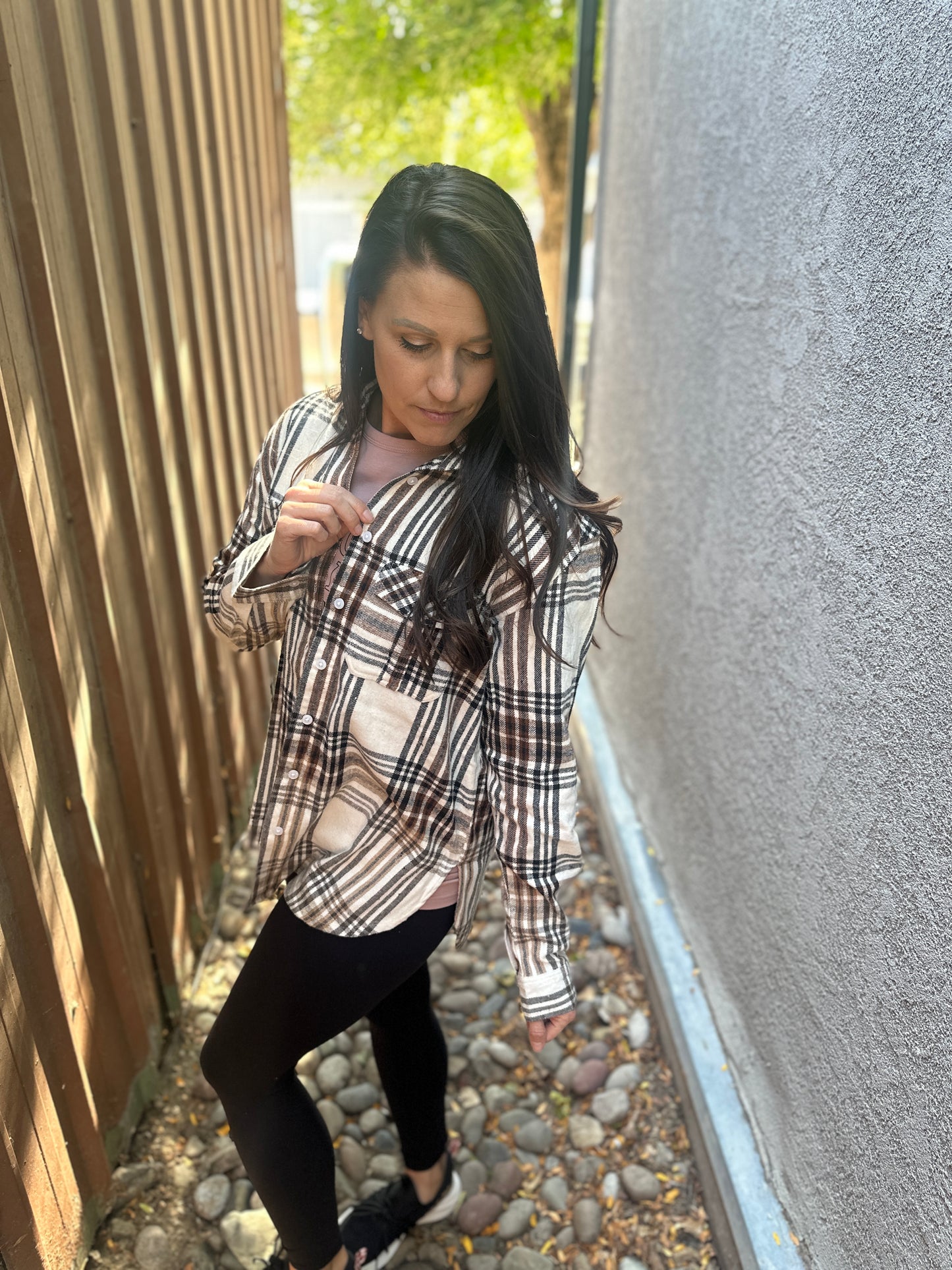 Cream and Brown Plaid Flannel