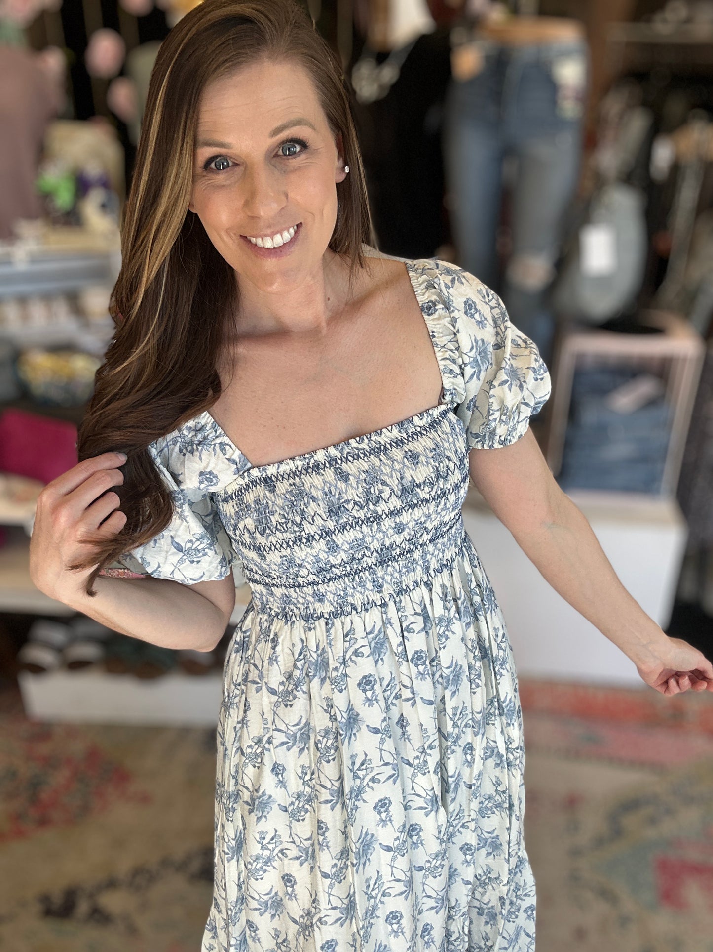 Blue Floral Midi Dress