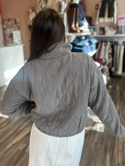 Washed Quilted Front Tie Puffer Jacket