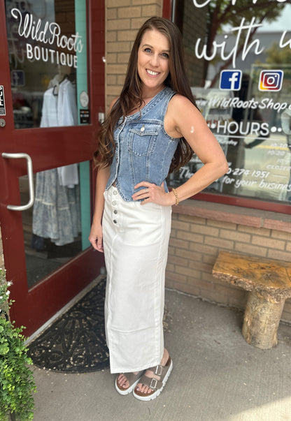 White Maxi Denim Skirt