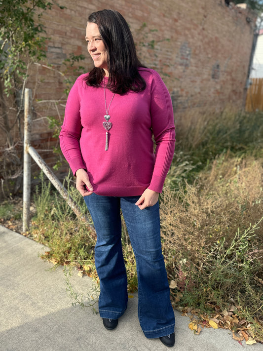 Magenta Ribbed Long Sleeve