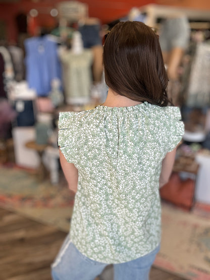 Floral Smocked Ruffle Cap Sleeve