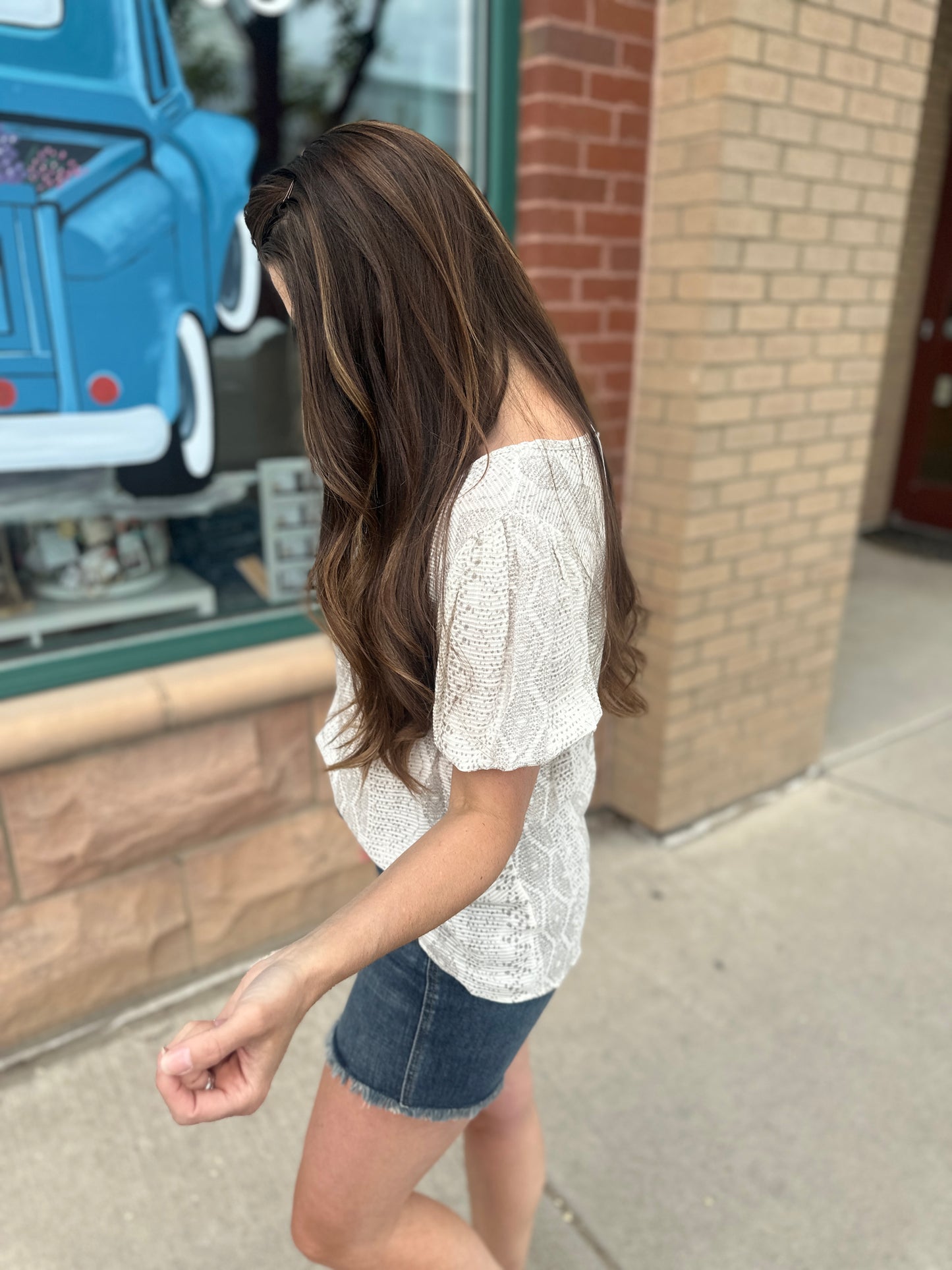 Cream Jacquard Print Top