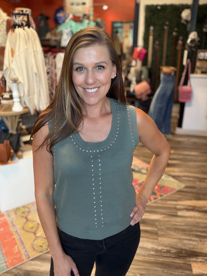 Studded Trimmed Sleeveless Top