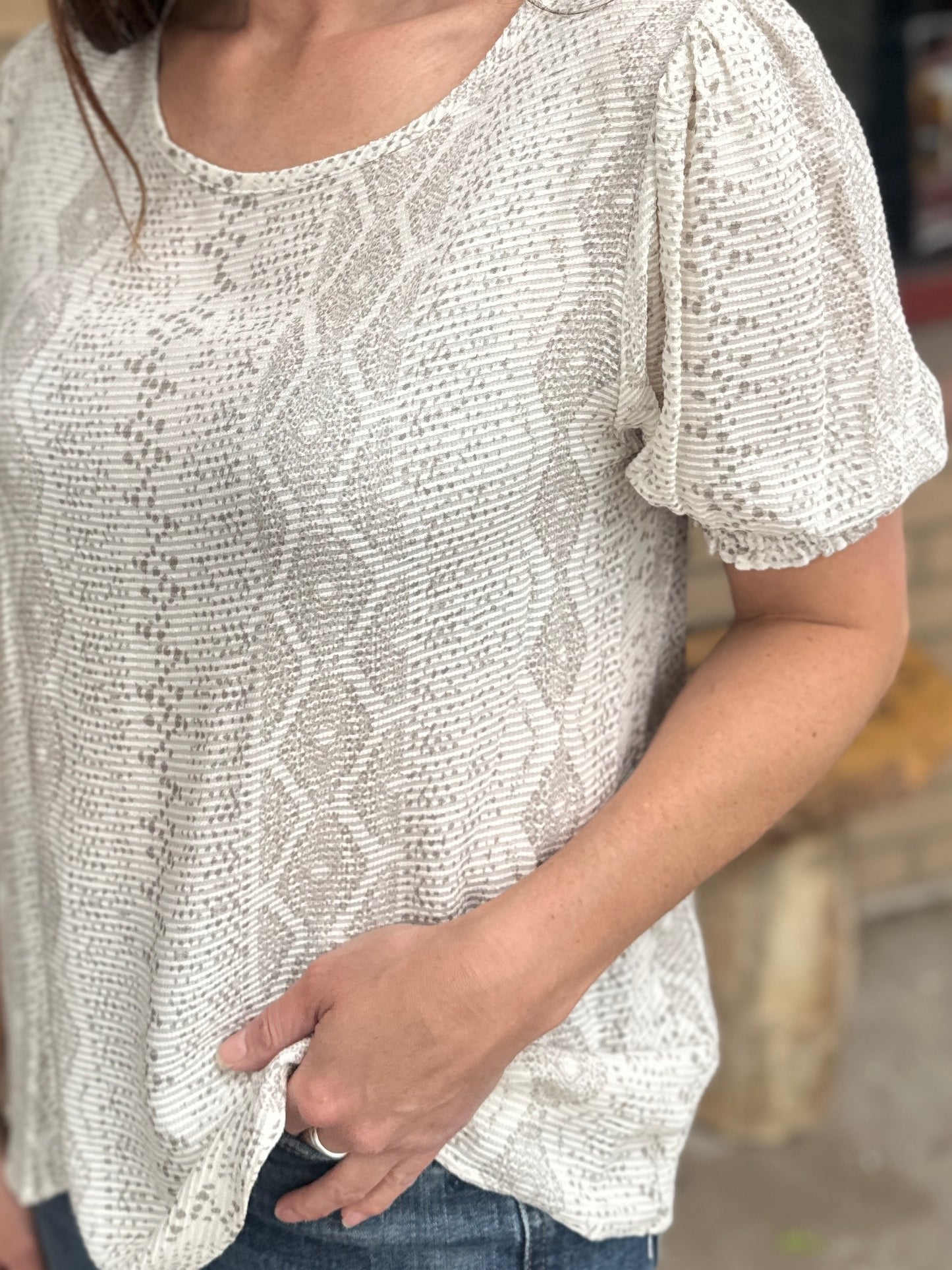 Cream Jacquard Print Top