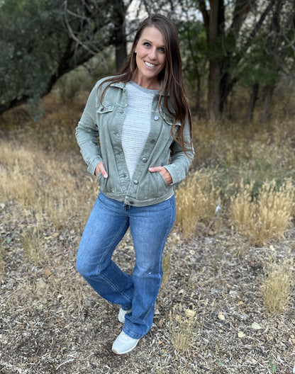 Olive Washed Button Up Jacket