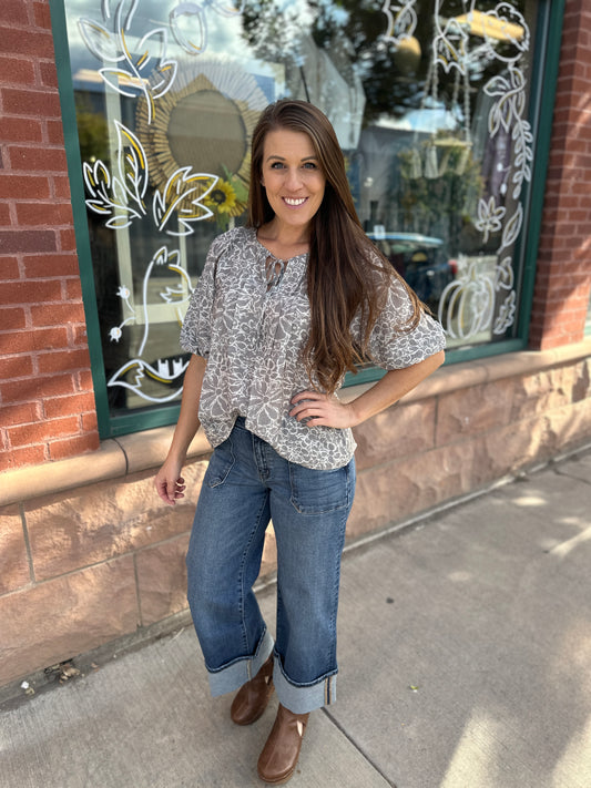 Flower Print Pintuck Blouse