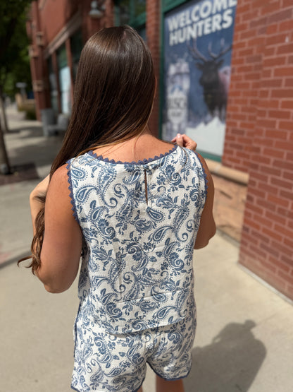Paisley Linen Sleeveless Top