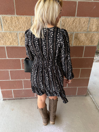 Black Floral Tier Mini Dress