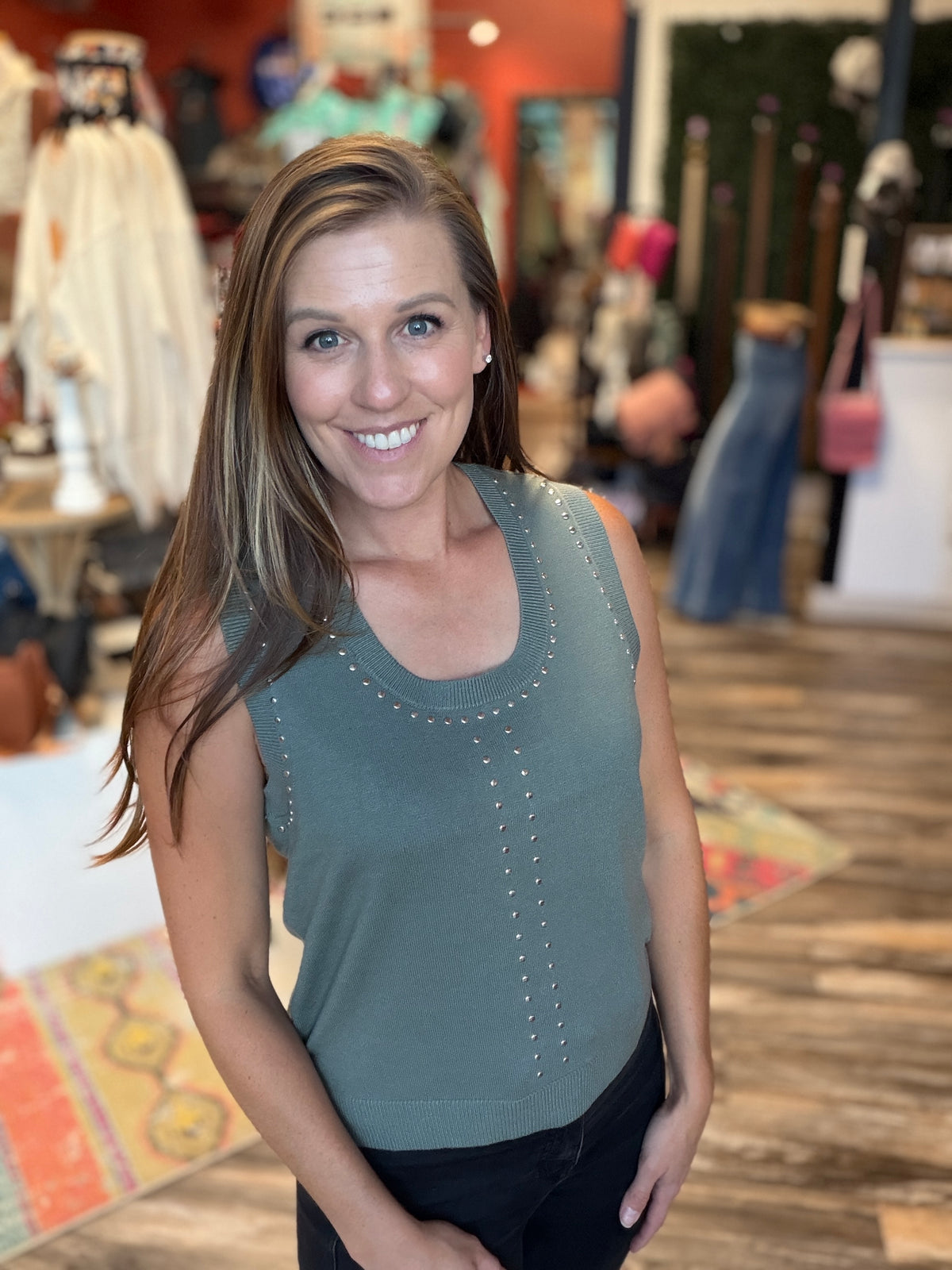 Studded Trimmed Sleeveless Top