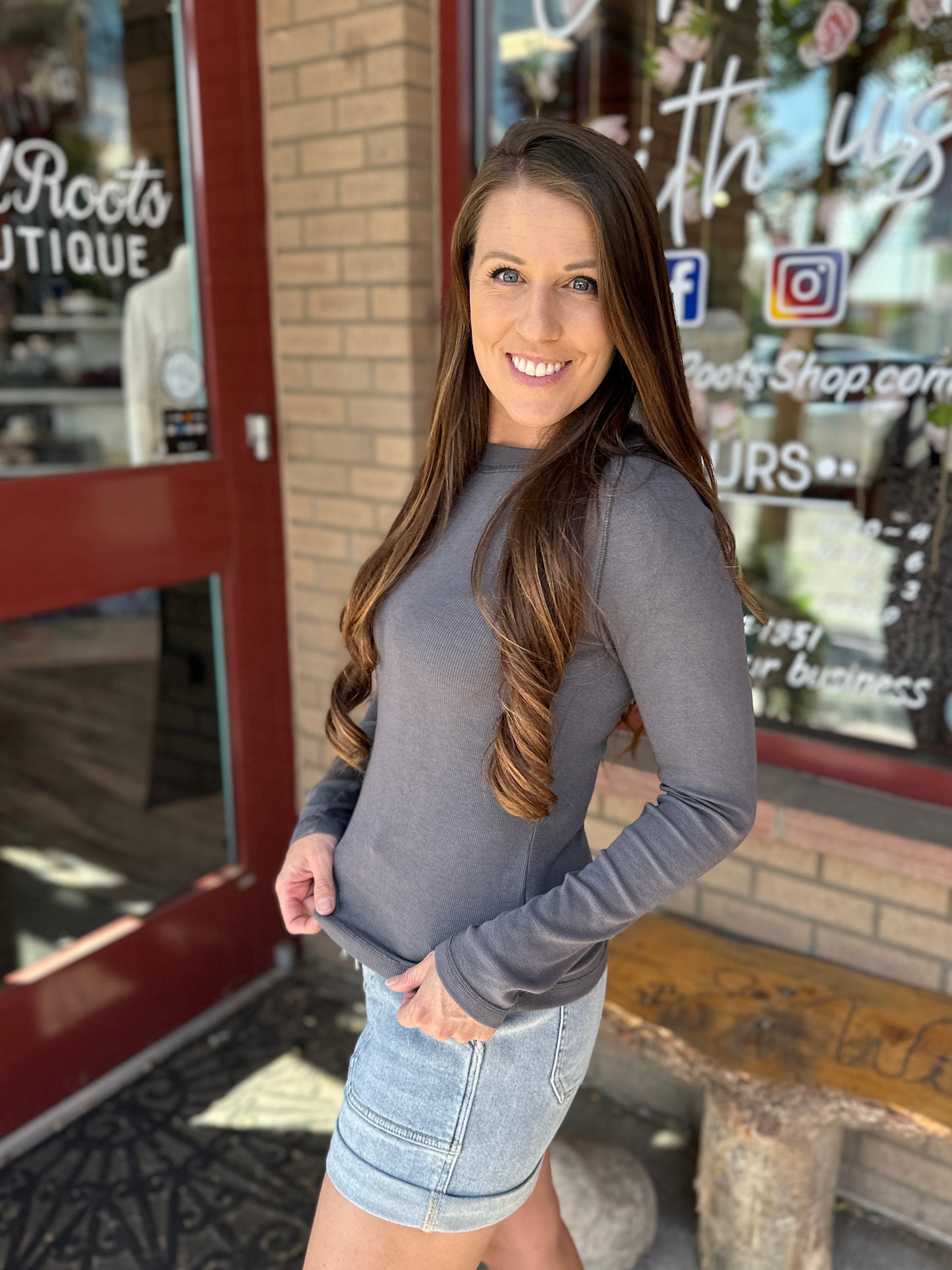 Charcoal Exposed Hem Long Sleeve