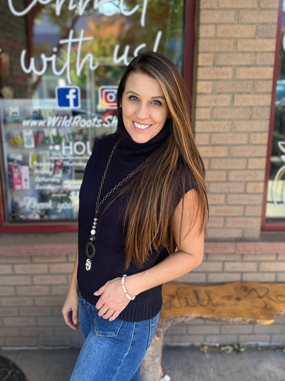 Black Knit Turtle Neck Top