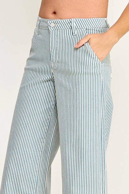 Blue Stripe Slim Palazzo Jeans